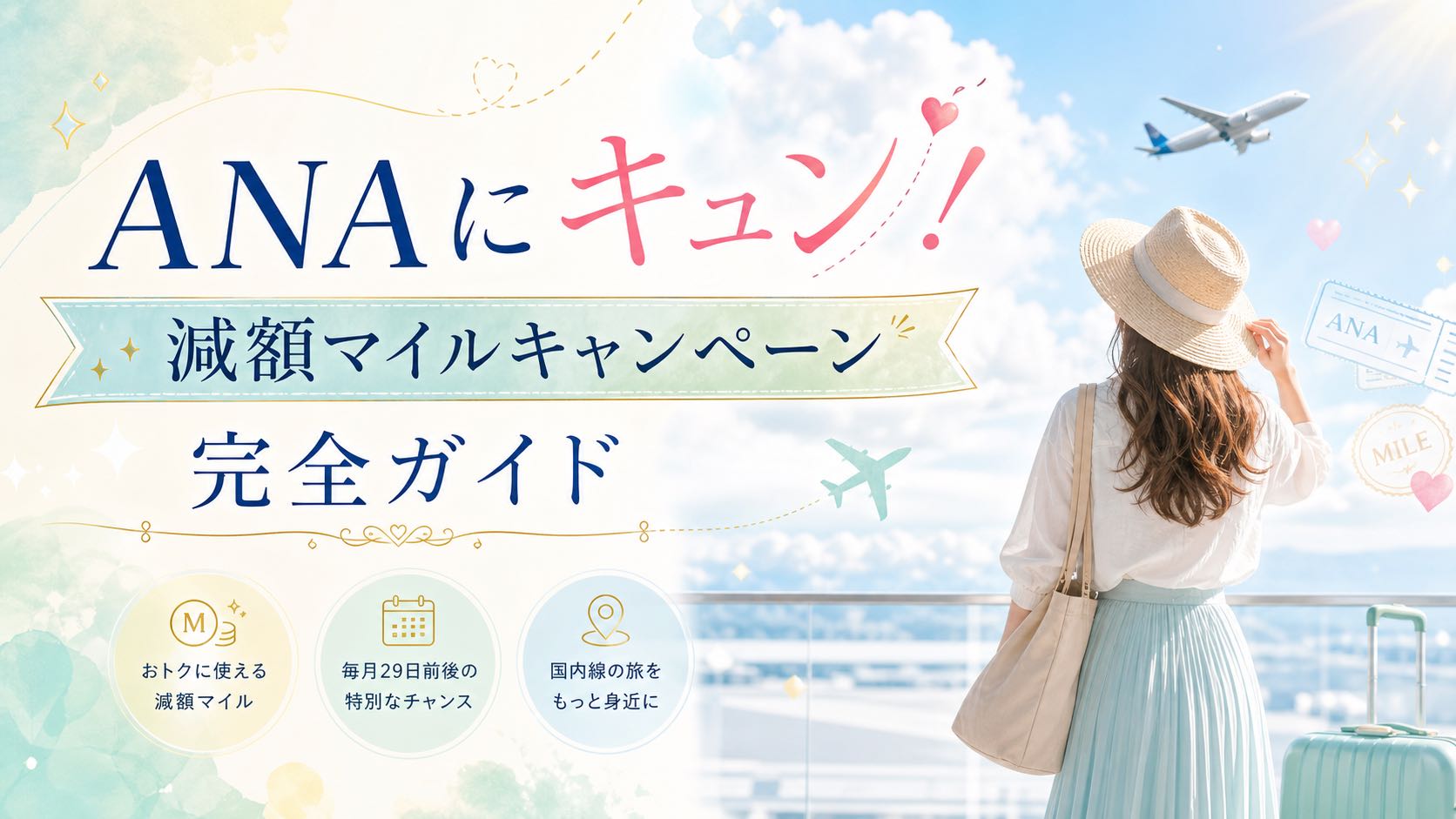 ANAにキュン！減額マイルキャンペーン完全ガイド｜最新情報＆過去開催一覧 のアイキャッチ画像
