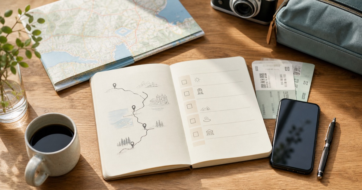 ひとり旅のスケジュールの立て方：詰め込まない旅程づくりのコツ のアイキャッチ画像